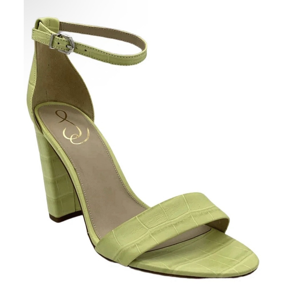 Sam Edelman Women's Yaro Block Heel Sandal Kiwi Size 6.5 Croc Embossed